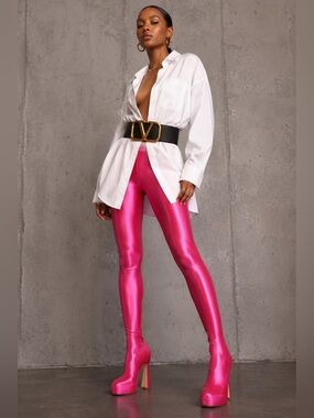 EGO Hypnosis Pink Pantashoes Legging Boots Size 10 | Fuchsia Platform Poots